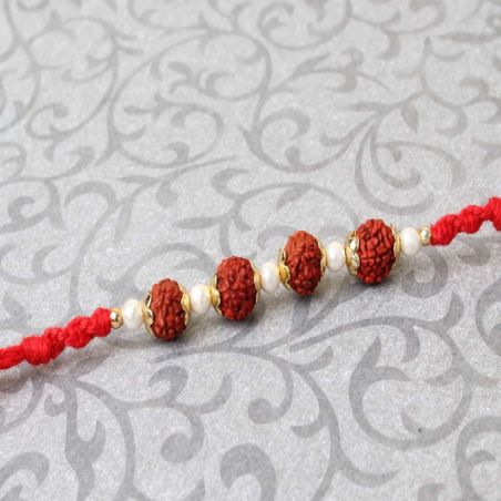 Rudraksha and Pearl Beads Rakhi