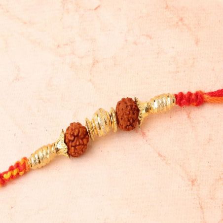 Golden Beads with Rudraksha Rakhi