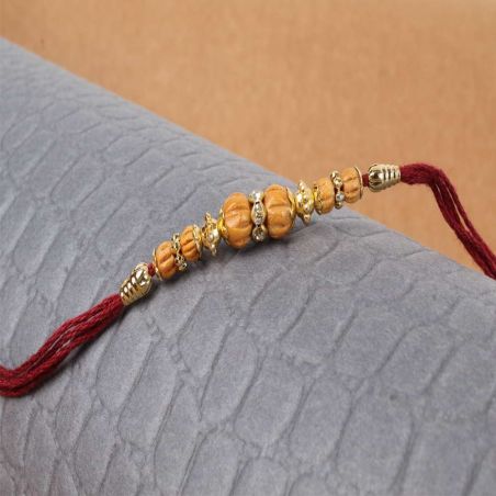 Diamond Designer Ring with Wooden Beads Rakhi