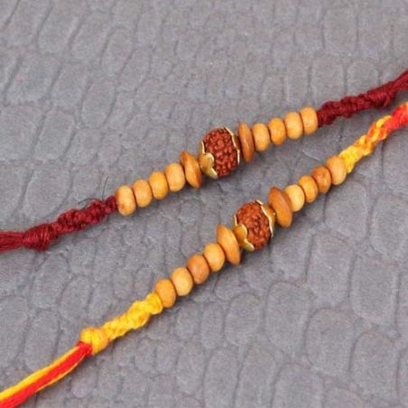 Pair of Two Rudraksha with Wooden Beads Rakhi