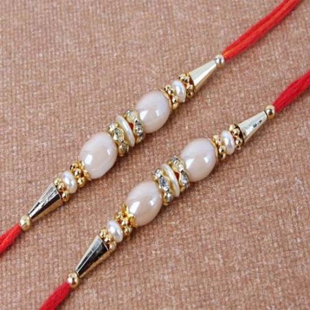 Ellipse Shape Pearl Double Rakhi