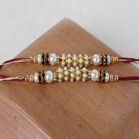 Stunning Two Tiny Pearl Beads Rakhi