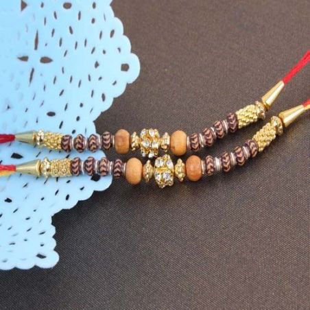 Couple of Designer Wooden Diamond Studded Rakhi