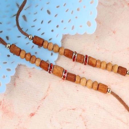 Wooden Beads with Diamond Ring Rakhi Set