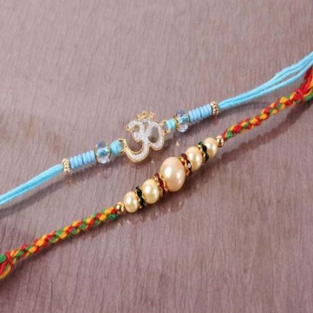 Om and Pearl Beads Rakhi Set