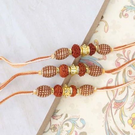 Double Rudraksha Beads Three Rakhi for Brothers