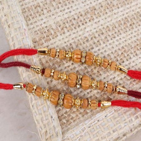 Fashionable Wooden Beads Triple Rakhi