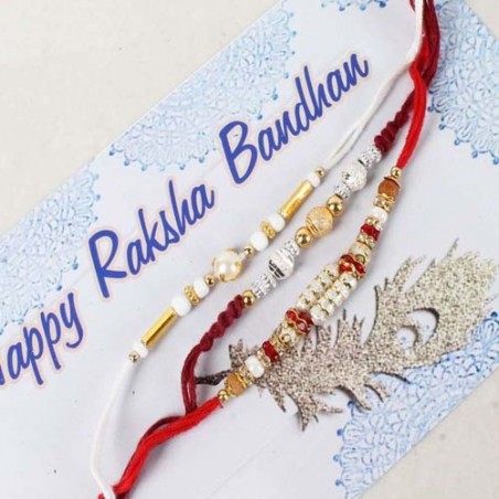 Stylish Shiny and Pearl Rakhi Set