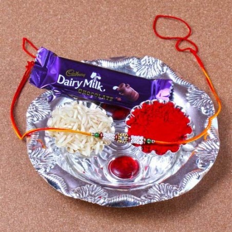 Mini Silver Plated Rakhi Thali for Raksha Bandhan