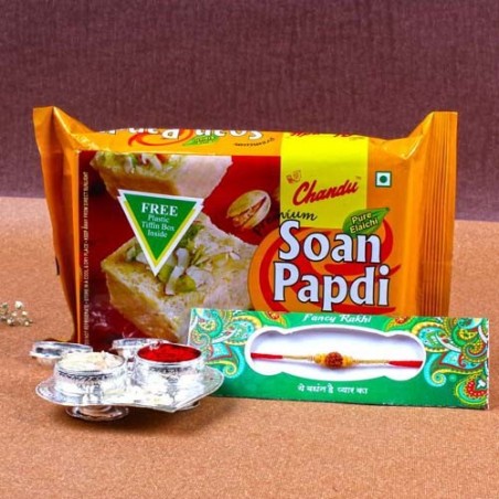 Compact Rakhi Thali and Soan Papadi Sweet