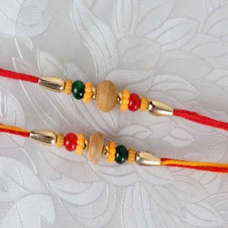 Duet Wooden Bead with Mauli Color Beads Rakhi