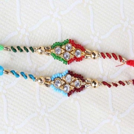 Combo of Two Diamond Studded Dial with Zardoshi Strings Rakhi