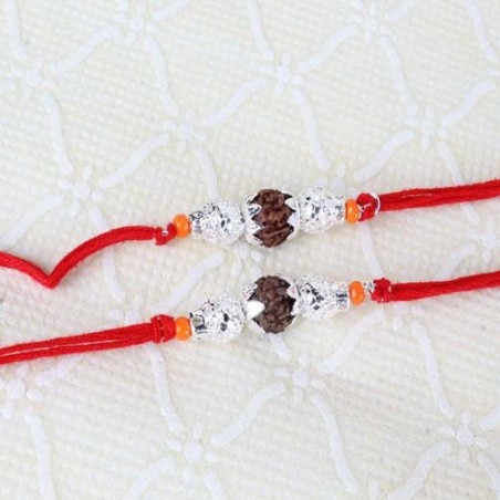 Two Silver Shiny Rudraksha Rakhi