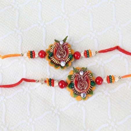 Set of Two Swastika Kalash Floral Rakhi