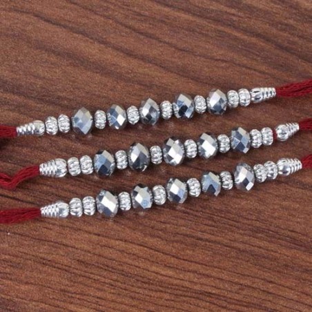 Silver Beads Three Rakhi Threads