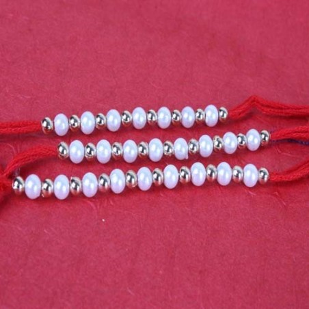 Set of Three Pearl and Golden Beads Rakhis