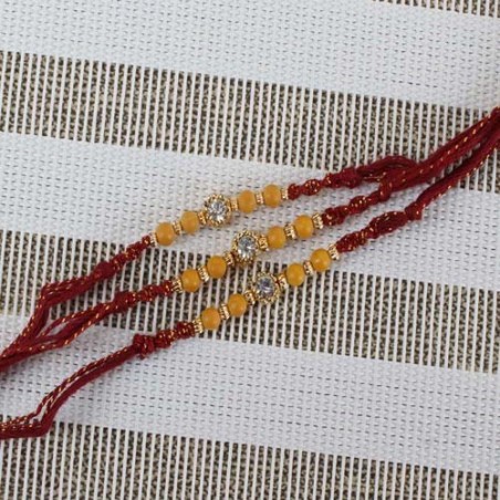 Single Diamond Dial with Beads Three Rakhi Set