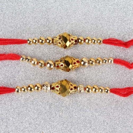 Set of Three Golden Beads Rakhis