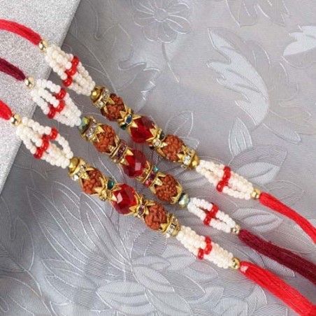 Three Rudraksha and Crystal Rakhi