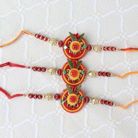 Three Om Floral and Beads Rakhi