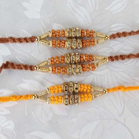 Combo of Three Diamond Rings and Golden Strings Rakhi