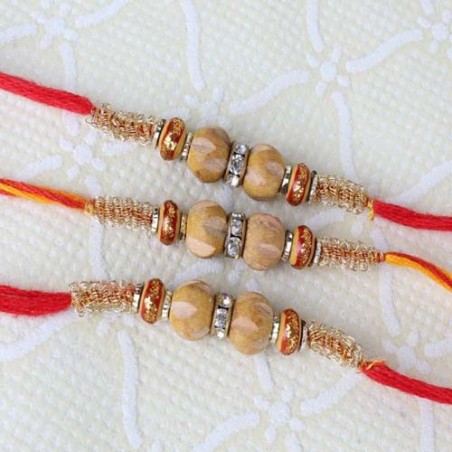 Set of Three Wood and Diamond Ring Rakhi