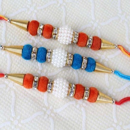 Three Velvet and Small Pearl Rakhi