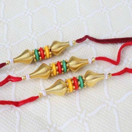 Triple Trio Colors with Golden Beads Rakhi