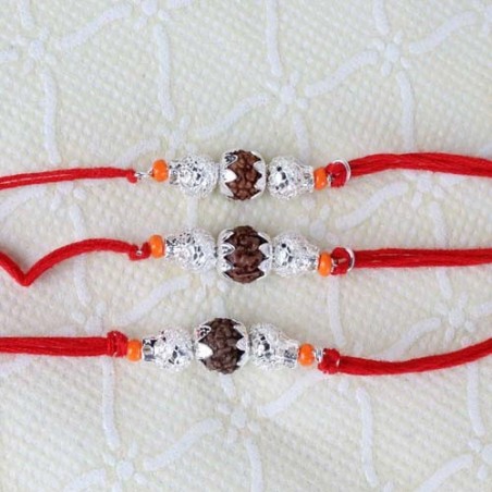 Three Silver Shiny Rudraksha Rakhi