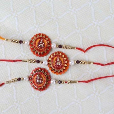 Trio Ganesha Floral Design Rakhi