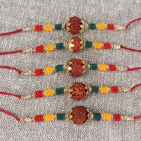 Mauli Color Beads with Rudraksha Rakhi 5 Threads
