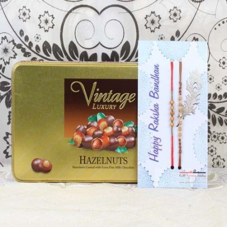 Vintage Luxury Hazelnuts Chocolate Box with Two Rakhis
