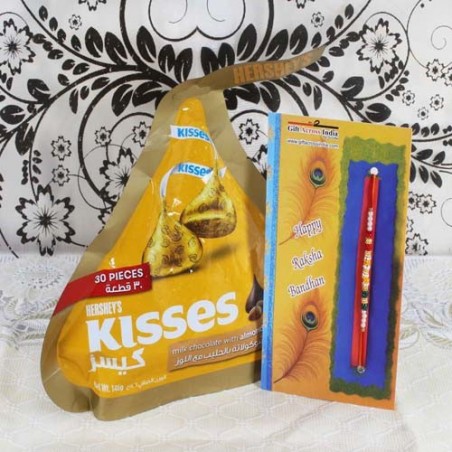 Kisses Milk Chocolate with Almond Pack and Rakhi Thread