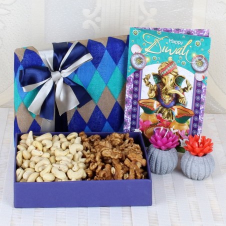 Cashew and Walnut Combo with Diwali Diya and Card