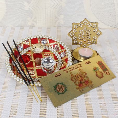 Zardosi Thali with Diya and Lakshmi Note