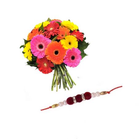 15 Mix Gerberas and Rakhi Wishes