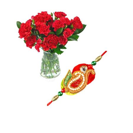 12 Red Carnation and Rakhi Fantasy
