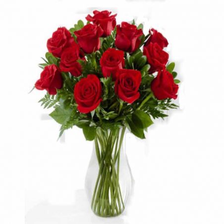 12 Red Roses Vase