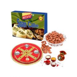 Bikano Soan Cake and Masala Almonds with Bhaidooj puja thali
