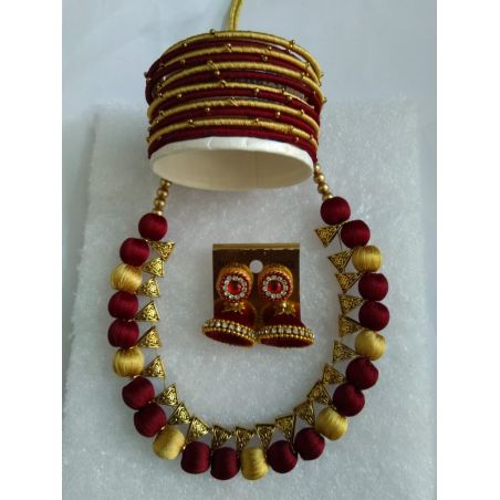 Maroon and Golden necklace set