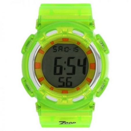 Digital watch with green strap