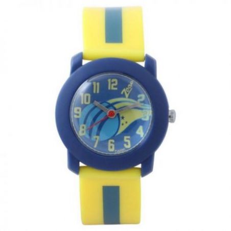 Multicoloured dial yellow plastic strap watch