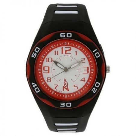 Multicoloured dial black plastic strap watch