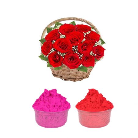 Red Rose Basket with Gulal