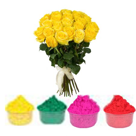 24 Yellow Roses n Gulal