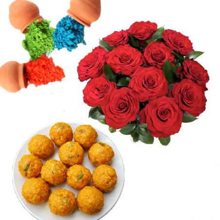 Roses n Laddu with Colors