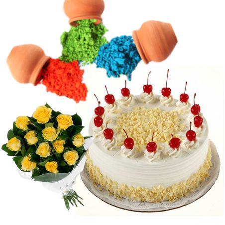 Yellow Roses n Cake with Colors