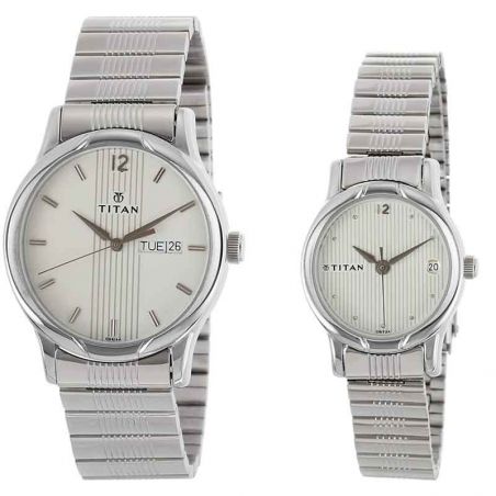 Titan Analog White Dial couple Watch