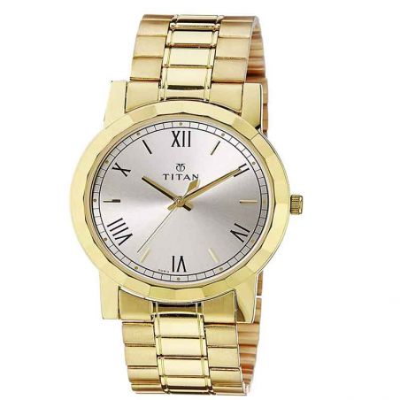 Titan Silver Dial Golden Stainless Steel Watch