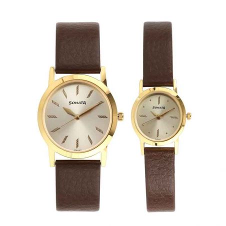 Sonata Analog Gold Dial Couple Watch